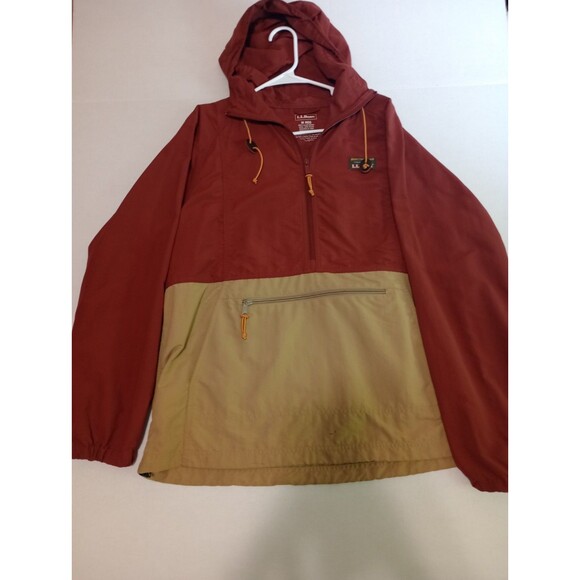 LL Bean windbreaker jacket Medium colorblock nylon pullover hooded Maroon & Tan - Picture 1 of 8